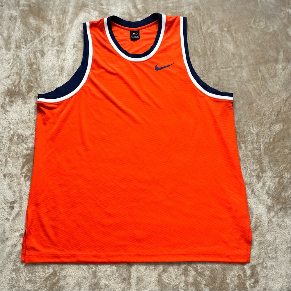 Men’s Nike Bright Orange Basketball Jersey Tank with Navy and White Trim